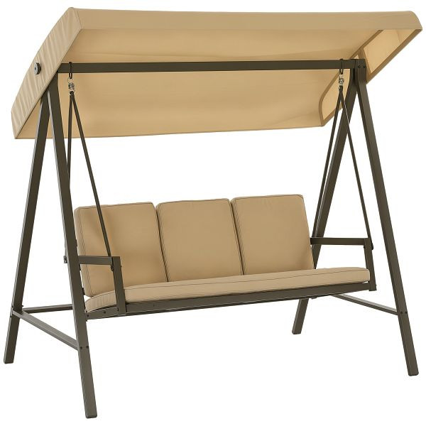 Outsunny Hollywoodschaukel Gartenschaukel Schaukelbank, verstellbares Sonnendach, 200 cm x 125 cm x 175 cm, Beige + Braun, 84A-307V01BG