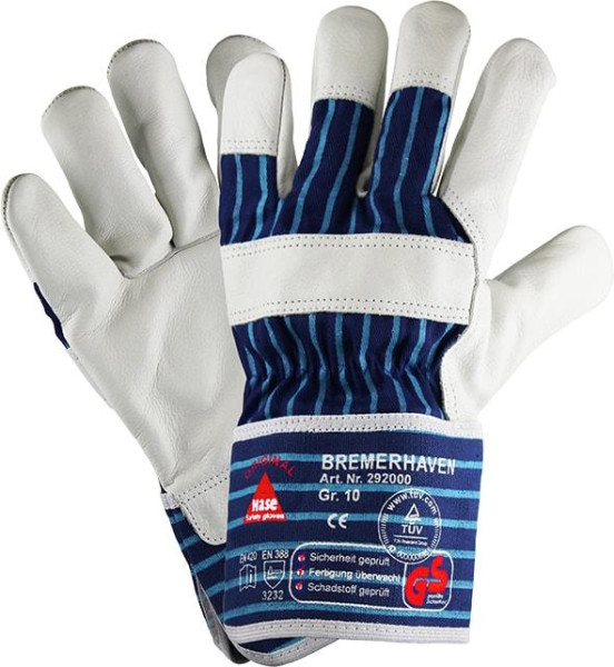 Hase Safety BREMERHAVEN, 5-Fg.-Sicherheitshandschuhe aus Vollleder, Größe: 14, VE: 12 Paar, 292000-14