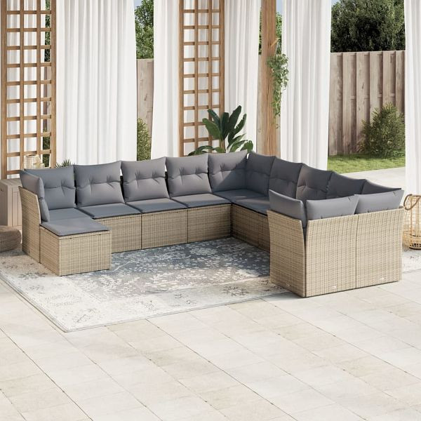 vidaXL 11-teilig Garten-Sofagarnitur mit Kissen Beige Poly Rattan, 3218609