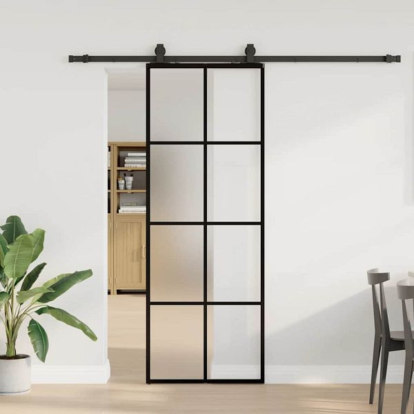 vidaXL Schiebetür mit Beschlag Schwarz 76x205 cm ESG-Glas, 3375943