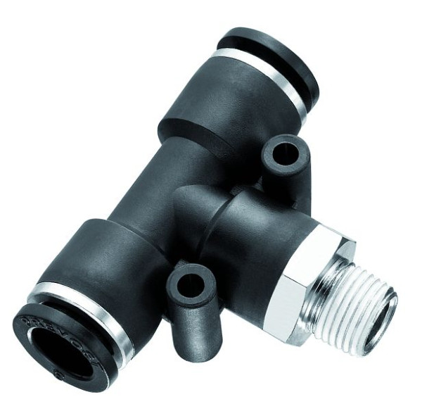 Prevost T-Stück mit konischem Außengewinde, in der Mitte - RPT CR, AG BSPT= R 1/8, für Schlauch mit Außen-Ø= 4 mm, VE: 10 Stück, RPT CR0400