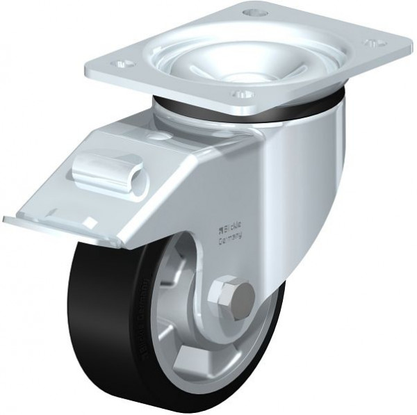 Blickle LK-ALEV 127K-FI Stahlblech-Lenkrolle, schwere Ausführung, mit Anschraubplatte & Feststeller, Elastik-Vollgummi, Schwarz, 617696