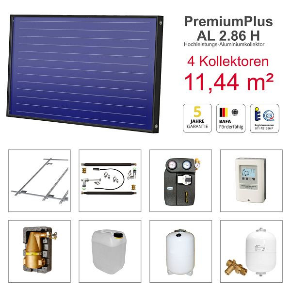 Solarbayer PlusAL Solarpaket H4 Ziegel, Gesamtfläche Brutto: 11,44 m² horizontal, 410804010