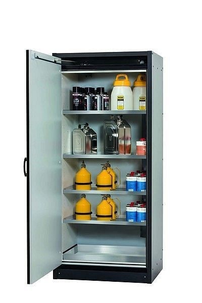 asecos Sicherheitsschrank Q-CLASSIC-30, Q30.195.086.WD in resedagrün RAL 6011 mit 4x Fachboden (Edelstahl), 31008-068-30050