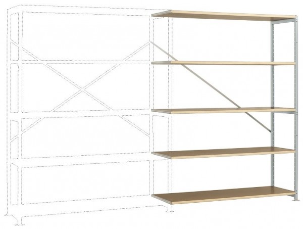 Manuflex Großfach-Steckregal Anbauregal mit 5 Holzverbundböden, HxBxT = 2000 x 1500 x 600 mm, lichtgrau, RP1143.7035