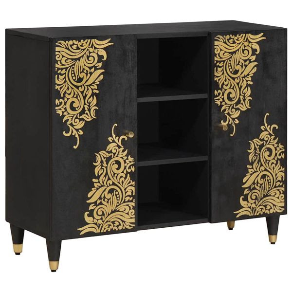 vidaXL Sideboard mit Regal Schwarz 90 x 33 x 75 cm Massivholz Mango, 4018836