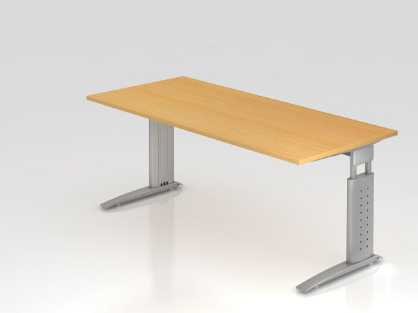 Hammerbacher Schreibtisch C-Fuß 180x80cm Buche/Silber, Arbeitshöhe 68-86 cm einstellbar, VUS19/6/S