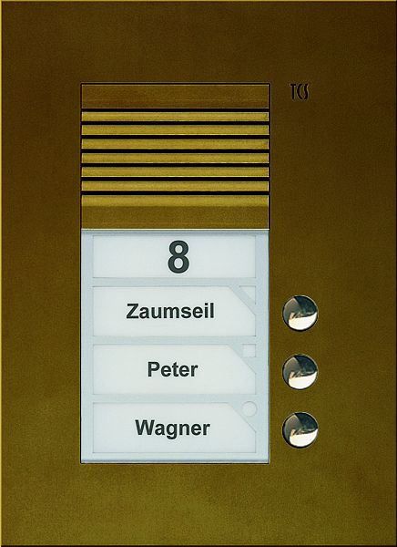 TCS Audio Außenstation Serie PUK 3 Klingeltasten (rechtsbündig), 1-spaltig, UP bronze, PUK03/1-EB