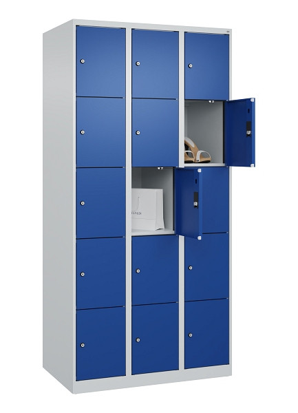 C+P Schließfachschrank Evolo PLUS, 15 Fächer, 1850x900x500mm, 7035/5010, 049000-305 S10006