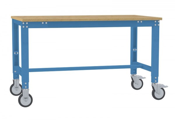 Manuflex Arbeitstisch UNIVERSAL Spezial mobil mit Multiplexplatte, BxTxH = 1250 x 600 x 752-972 mm, Lichtblau, AU7325.5012