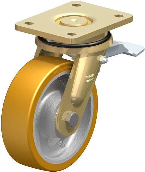 Blickle LS-GTH 160K-ST Stahlgeschweißte Schwerlast-Lenkrolle, schwere Drehkranz-Ausführung mit Feststeller, Blickle Extrathane®, Hellbraun, 327650