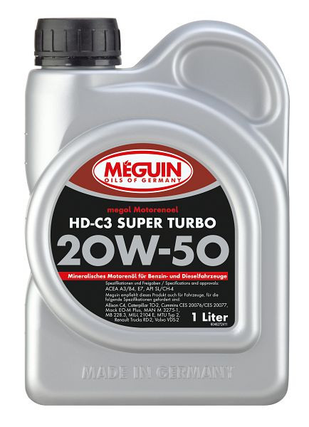 Meguin megol Motorenöl HD-C3 Super Turbo SAE 20W-50, Kanister Kunststoff, VE: 1 Liter, 4627