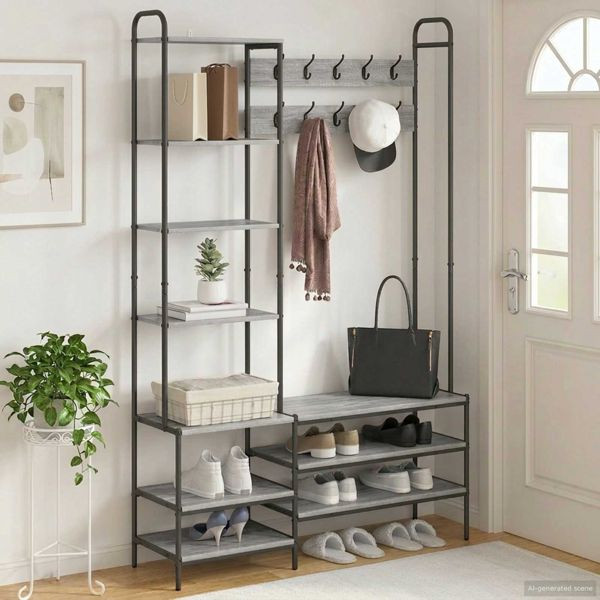 vidaXL Garderobenständer mit Schuhbank Sonoma-Grau 120,5 x 34 x 190 cm, 8012041