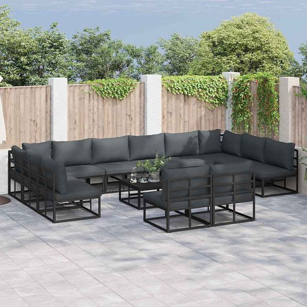 vidaXL Garten-Sofa-Set mit Kissen 13-teilig Schwarz Aluminium, 3378919