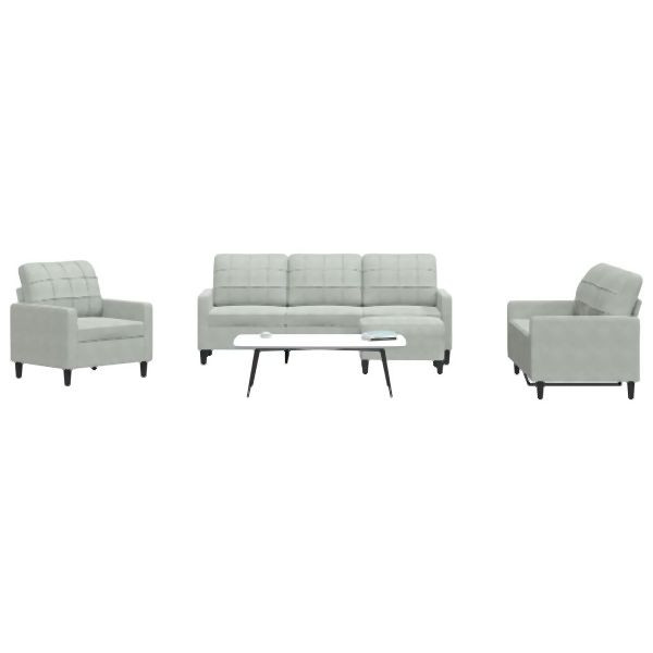 vidaXL 4-tlg. Sofagarnitur mit Kissen Hellgrau Samt, 3278361
