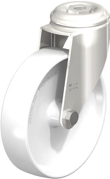 Blickle LKRXA-PO 126G-11 Edelstahl-Apparate-Lenkrolle mit Rückenloch, Polyamid, Weiß, 758423