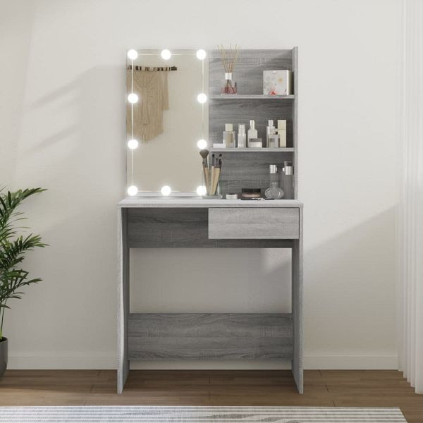 vidaXL Schminktisch mit LED Grau Sonoma 74,5x40x141 cm, 820482