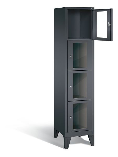 C+P Schließfachschrank Classic, H1850xB420xT500mm, Farbe: Schwarzgrau, 4 Fächer, 8010A124 S10014
