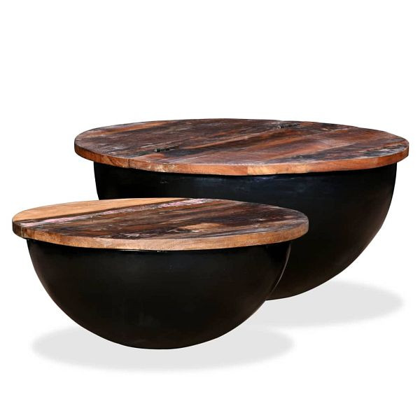 vidaXL 2-teilig Couchtisch-Set Altholz Massiv Schwarz Schalenform, 245257