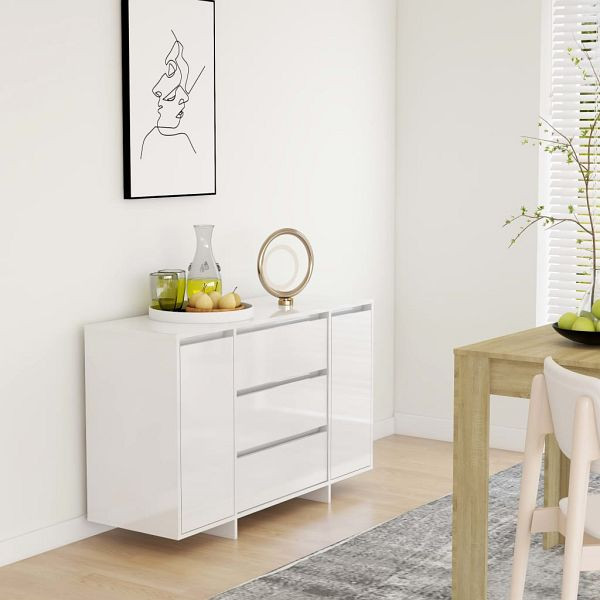vidaXL Sideboard 3 Schubladen Hochglanz-Weiß 120x41x75cm Holzwerkstoff, 809617