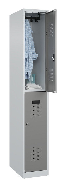 C+P Doppelstöckiger Spind Evolo PLUS, 2 Fächer, 1850x300x500mm, 7035/0004, Zylinderschloss, 049300-10 S10041