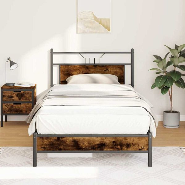 vidaXL Bettgestell ohne Matratze Räuchereiche 100x190 cm Holzwerkstoff, 4106884