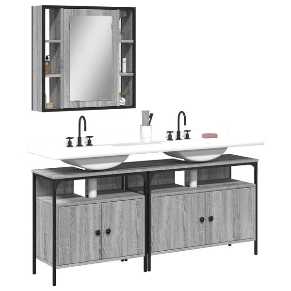 vidaXL 3-tlg. Badmöbel-Set Grau Sonoma Holzwerkstoff, 3214728