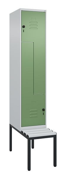 C+P Z-Spind Classic PLUS, mit untergebauter Sitzbank, 2 Abteile, 2120x400x815mm, 7035/6011, Drehriegel, 0800537-122 S10036