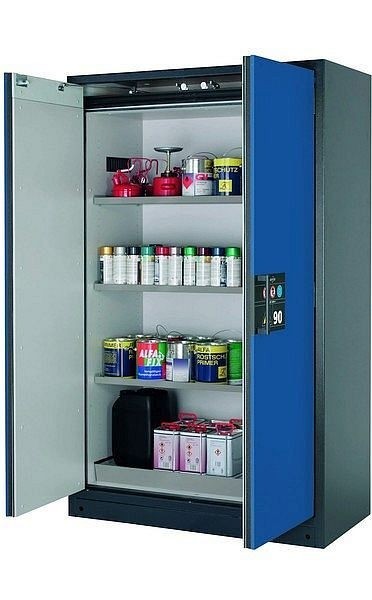 asecos Sicherheitsschrank Q-CLASSIC-90, Q90.195.120 in enzianblau RAL 5010 mit 3x Fachboden (Edelstahl), 30001-047-30008