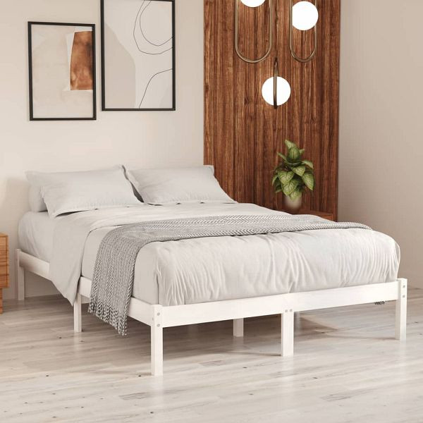vidaXL Massivholzbett Weiß 135x190 cm, Top-Qualität, 809993