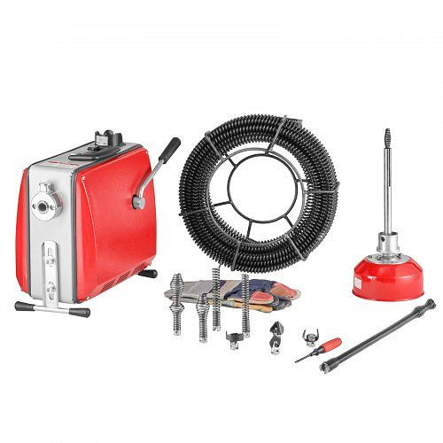 VEVOR Rohrreinigungsmaschine, 500W, 1400 U/min, 20m x 16mm & 5m x 9,5mm Kabel, 0,4m x 16mm Feder, 8 Schneider, für 50–110mm Rohre, XSGDQJJXS500OFV43001V2