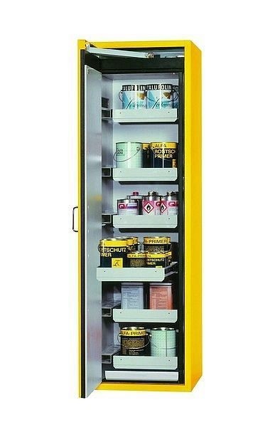 asecos Sicherheitsschrank S-CLASSIC-90, S90.196.060.WDAS in sicherheitsgelb RAL 1004 mit 6x Auszugswanne Standard (Stahlblech), 30228-002-30269