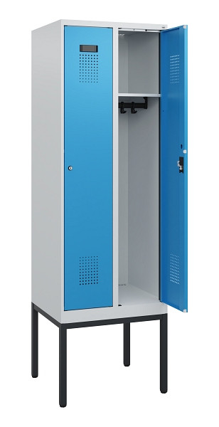 C+P Spind Evolo PLUS, Gestell, 2 Abteile, 1950x600x500mm, 7035/5012, Zylinderschloss, 0490305-20 S10031