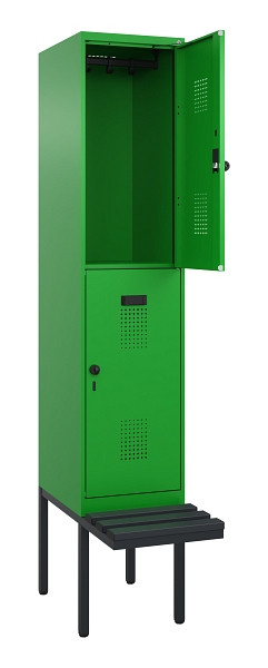 C+P Doppelstock-Spind Evolo PLUS, Bank, 2 Fächer, 2120x400x815mm, 6037/6037, Drehriegel, Sitzfläche Kunststoff, 0493407-12 S10107