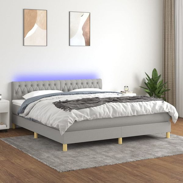 vidaXL Boxspringbett mit Matratze & LED Hellgrau 180x200 cm Stoff, 3133973