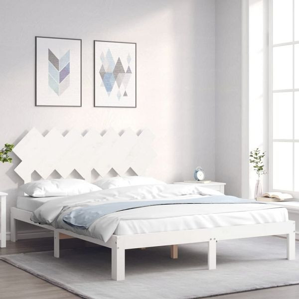 vidaXL Massivholzbett mit Kopfteil Weiß 140x200 cm, 3193727