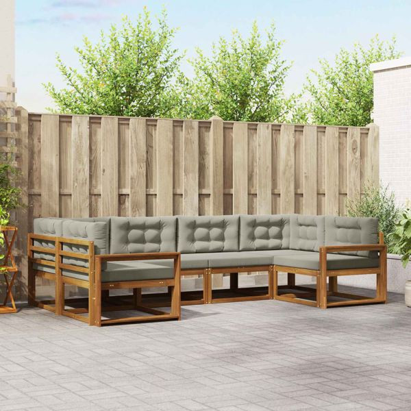 vidaXL Outdoor-Sofagarnitur mit Kissen 6-teilig Natürlich und Hellgrau, 3368074