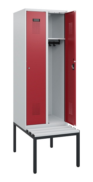 C+P Spind Evolo PLUS, 2 Abteile, 1950x600x815mm, 7035/3003, Zylinderschloss, Material Sitzfläche Kunststoff, Sitzbank, 0490505-20 S10085