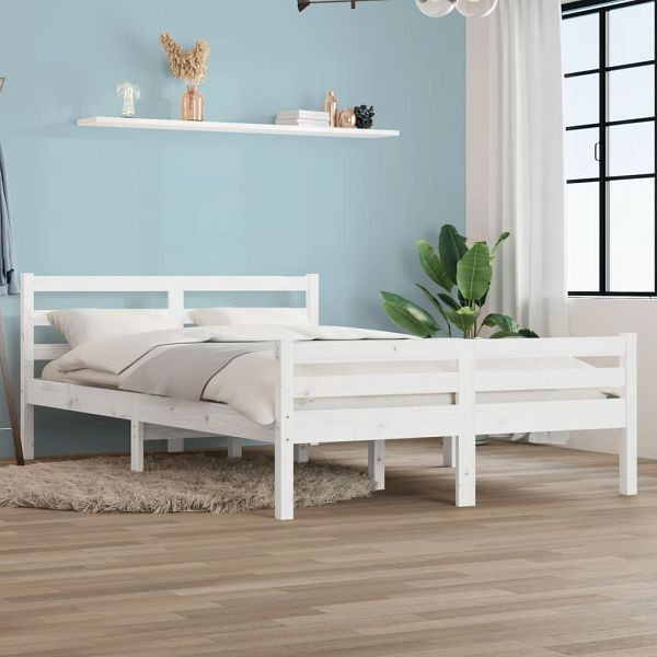 vidaXL Massivholzbett Weiß 135x190 cm, Material des Bettgestells: Massives Kiefernholz, 814795