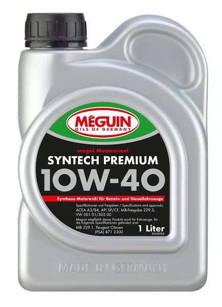 Meguin megol Motorenöl Syntech Premium SAE 10W-40, Kanister Kunststoff, VE: 1 Liter, 4339