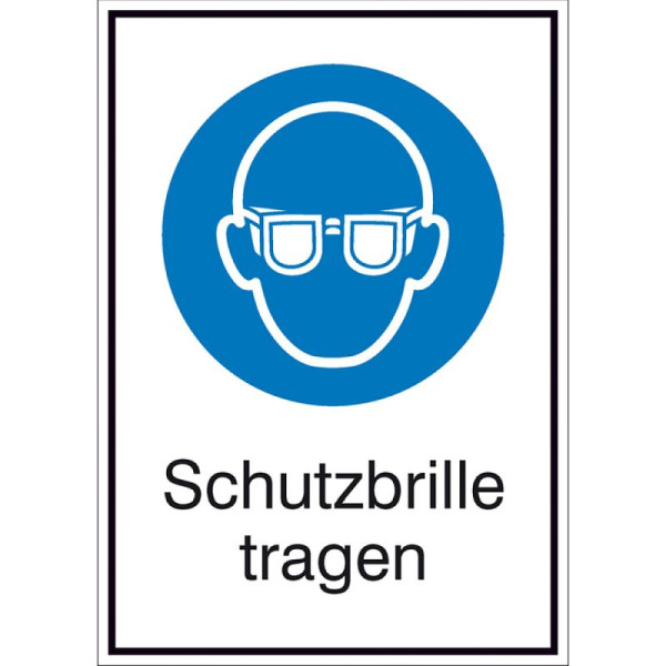 Stein HGS Kombischild mit Gebotszeichen und Zusatztext, Schutzbrille tragen, 131 x 185 mm / Folie, selbstklebend, 21.a7030