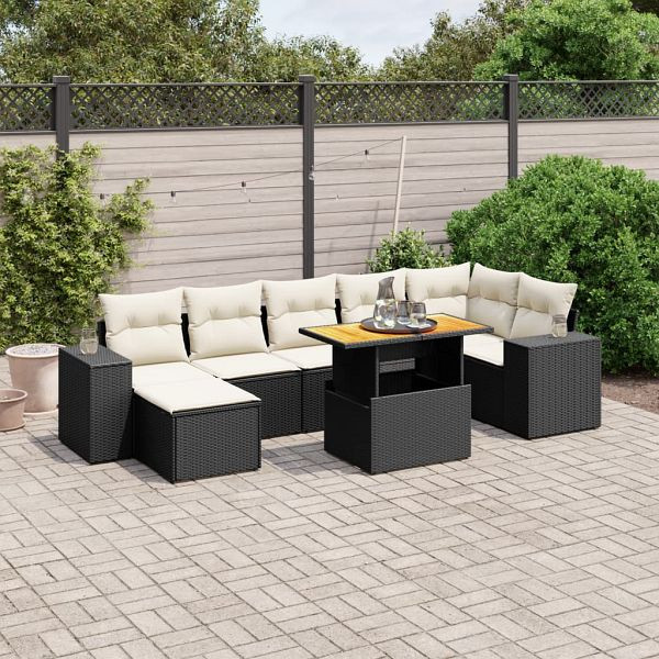 vidaXL 8-teilig Garten-Sofagarnitur mit Kissen Schwarz Poly Rattan, 3275933