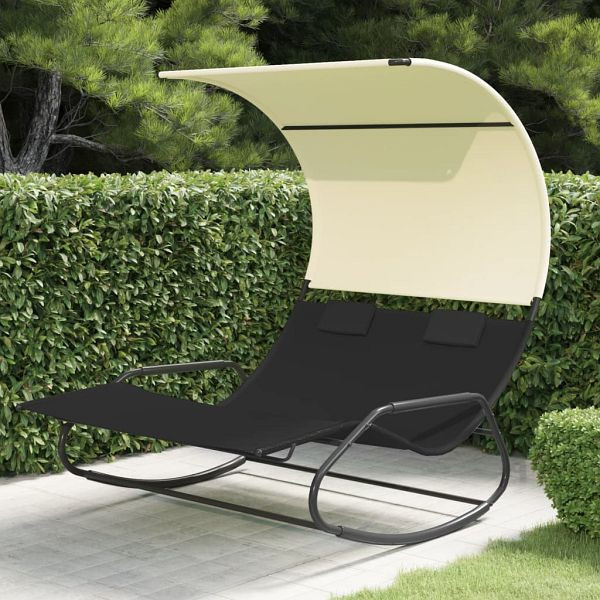 vidaXL Doppel-Schaukelliege mit Sonnendach Schwarz und Creme, 317587