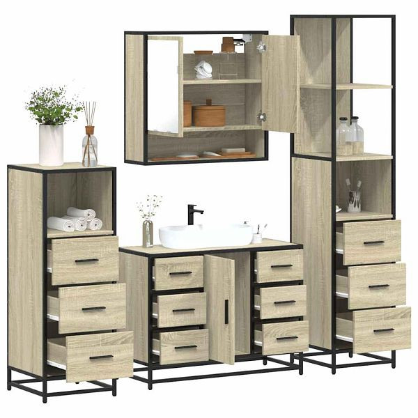 vidaXL 4-tlg. Badmöbel-Set Sonoma-Eiche Holzwerkstoff, 3301291