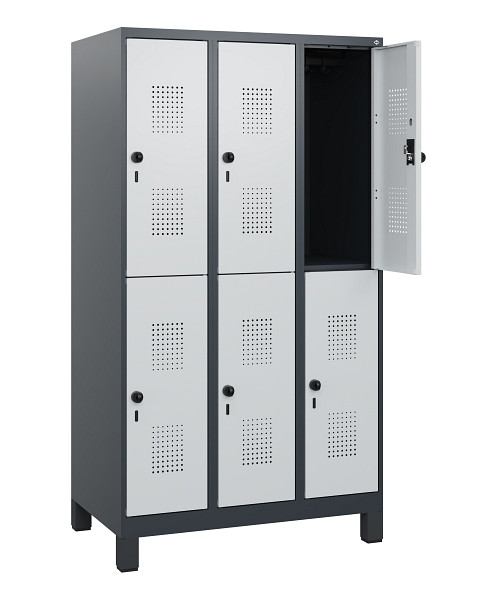 C+P Doppelstöckiger Spind Evolo PLUS, Füße, 6 Fächer, 1630x900x500mm, 7016/7035, Drehriegel, 0493105-30 S10017