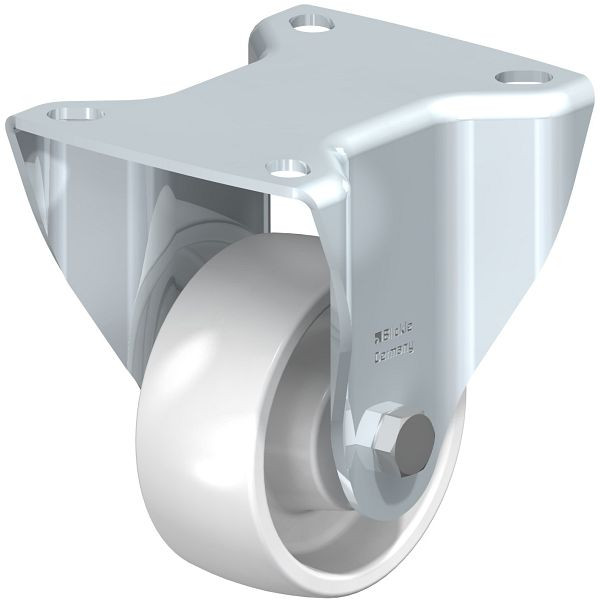 Blickle BK-PO 75XR Stahlblech-Bockrolle, schwere Ausführung, mit Anschraubplatte, Polyamid, Weiß, 683458