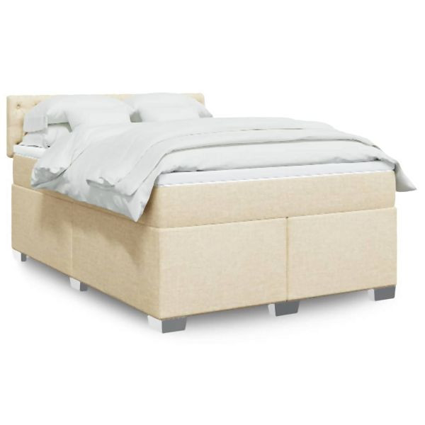 vidaXL Boxspringbett mit Matratze Creme 140x200 cm Stoff, 3288223