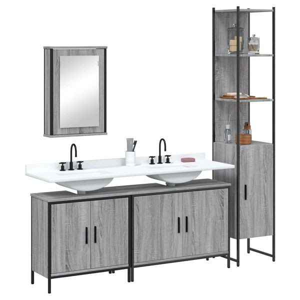 vidaXL 4-teilig Badmöbel-Set Grau Sonoma Holzwerkstoff, 3214813