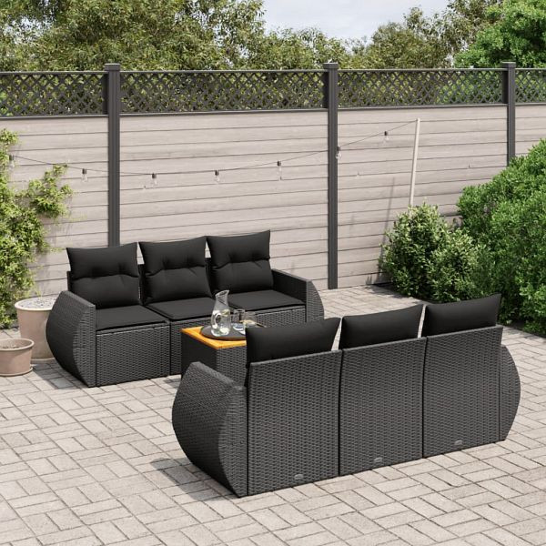 vidaXL 7-teilig Garten-Sofagarnitur mit Kissen Schwarz Poly Rattan, 3257224