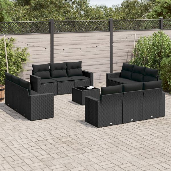 vidaXL 13-teilig Garten-Sofagarnitur mit Kissen Schwarz Poly Rattan, 3251112